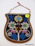 (LEFT WALL) ANTIQUE PURSE; ANTIQUE BEADED AND CLOTH PURSE