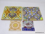 (LEFT WALL) PAINTED TILES; 4 PAINTED TILE- 2- 8 IN X 8 IN AND 2- 4 IN X 4 IN