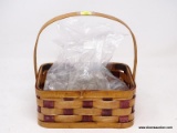 (LEFT WALL) BASKET AND CONTENTS; BASKET WITH LARGE NUMBER SALT DISHES AND SHAKERS