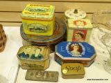 (LEFT WALL) COLLECTOR TIN LOT; LOT INCLUDES 3 VINTAGE QUEEN ELIZABETH CORONATION TINS, 1 KING EDWARD