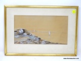 (LEFT WALL) FRAMED WATERCOLOR; FRAMED AND MATTED WATERCOLOR OF SEASCAPE WITH SAILBOAT IN GOLD FRAME-