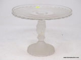 (LEFT WALL) ANTIQUE CAKE STAND; ANTIQUE CAKE STAND WITH FROSTED BASE WITH JENNY LIND HEADS- 10 IN