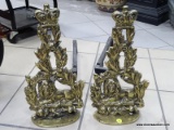 (R1) BRASS ANDIRONS; PR. OF ENGLISH BRASS ANDIRONS WITH CROWN AND LIONS- 16 IN H.