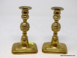 (R1) ANTIQUE CANDLEHOLDERS; PR. OF ANTIQUE BRASS CANDLEHOLDERS-6 IN H