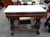 (R1) MARBLE TOP TABLE; 19TH CEN. EMPIRE MARBLE TOP TABLE WITH CARVED CENTER SUPPORT AND C SCROLL