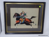 (R1) FRAMED PAINTING; FRAMED AND MATTED HAND PAINTED JAPANESE WARRIOR ON SILK- ARTIST SIGNED IN