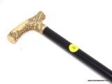 (LEFT WALL) VICTORIAN CANE; EBONY AND GOLD OR GOLD FILIGREE HANDLED CANE ENGRAVED ON END WITH