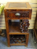 (LEFT WALL) ANTIQUE ORIENTAL STAND; ONE OF A PR. OF ANTIQUE ORIENTAL MAHOGANY AND PINE 1 DRAWER