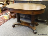 (R1) EMPIRE LIBRARY/ CENTER TABLE; ANTIQUE RENAISSANCE REVIVAL MAHOGANY EMPIRE DOUBLE PEDESTAL