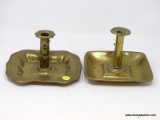 (R1) ANTIQUE CANDLEHOLDERS; 2 ANTIQUE FINGER PUSH UP CANDLEHOLDERS- 5 IN AND 6 IN. H.