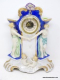 (R1) PORCELAIN CLOCK; ANTIQUE GERMAN PORCELAIN ART NOUVEAU CLOCK- WIND UP WORKS- 8 IN. X 10 IN.