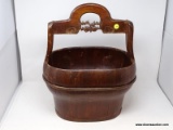 (R1) ORIENTAL BUCKET; CARVED HANDLED ORIENTAL WOODEN BUCKET- 15 IN X 11 IN X 20 IN