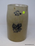 (R2) BLUE DECORATED CROCK; ANTIQUE WESTERN STONEWARE COBALT BLUE 2 GAL. DECORATED CROCK- MINOR CHIP