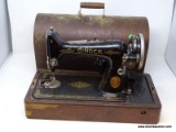 (R2) SEWING MACHINE; STENCIL PAINTED SINGER PORTABLE SEWING MACHINE IN MAHOGANY CASE WITH