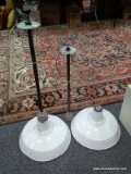 (R2) ANTIQUE CEILING LIGHT; 2 ANTIQUE WHITE PORCELAIN INDUSTRIAL LIGHTS, RESTORED TO AND GROUND