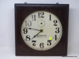 (R2) ANTIQUE WALL CLOCK; ANTIQUE KENMORE ELECTRIC TIME WALL CLOCK IN MAHOGANY CASE, ORIGINAL WORKS