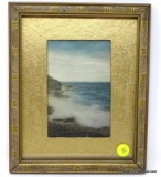 (LEFT WALL) FRAMED VINTAGE PHOTO; FRAMED AND MATTED VINTAGE SEASCAPE PHOTO IN VINTAGE GOLD FRAME- 8