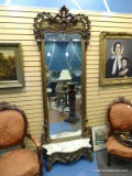 (LEFT WALL) PIER MIRROR; VICTORIAN 19TH CEN. GOLD GILDED PIER WITH MARBLE BASE ( 2 PIECES)- HEAVILY