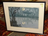 (LEFT WALL) FRAMED AND MATTED ORIENTAL WATERCOLOR; FRAMED AND MATTED ARTIST PROOF WATERCOLOR TITLED