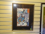 (LEFT WALL) FRAMED AND MATTED ORIENTAL PRINT; FRAMED AND MATTED PRINT OF JAPANESE WARRIOR IN SILVER