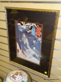 (LEFT WALL) FRAMED AND MATTED ORIENTAL PRINT; FRAMED AND MATTED PRINT OF JAPANESE WARRIOR IN SILVER