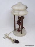 (LEFT WALL) ANTIQUE ART DECO LAMP; ANTIQUE ALABASTER AND METAL ART DECO LAMP OF THE HARLEQUIN