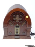 (LEFT WALL) VINTAGE STYLE DOME SHAPED RADIO; THOMAS COLLECTION EDITION DOME TOP RADIO IN MAHOGANY