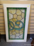 (LEFT WALL) ANTIQUE LEADED GLASS WINDOW; ANTIQUE LEADED GLASS WINDOW- 34 IN X 19 IN