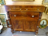 (LEFT WALL) 19TH CEN. SIDEBOARD; 19TH CEN. MAHOGANY EMPIRE SIDEBOARD WITH CARVED ACANTHUS COLUMNS, 3