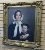 (LEFT WALL) 19TH CEN. FRAMED PORTRAIT; FRAMED 19TH CEN. OIL ON CANVAS PORTRAIT OF MOTHER AND CHILD