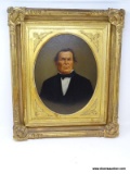 (LEFT WALL) 19TH CEN. FRAMED OIL PORTRAIT; 19TH CEN. FRAMED OIL ON BOARD PORTRAIT OF GENTLEMAN IN