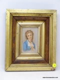 (LEFT WALL) FRAMED PRINT; FRAMED VICTORIAN PRINT OF WOMAN IN GOLD SHADOW BOX FRAME- 10 IN X 12 IN