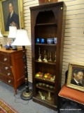 (LEFT WALL) BOOKCASE; PINE STAINED WALNUT BOOKCASE- 24 IN X 10.5 IN X 80 IN