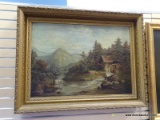(LEFT WALL) LARGE 19TH CEN. OIL ON CANVAS; 19TH CEN. FRAMED OIL ON CANVAS OF A LANDSCAPE WITH MILL,