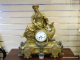 (LEFT WALL) 19TH CEN. BRONZE MANTEL CLOCK; 19TH CEN. HEAVILY DETAILED BRONZE MANTEL CLOCK WITH A