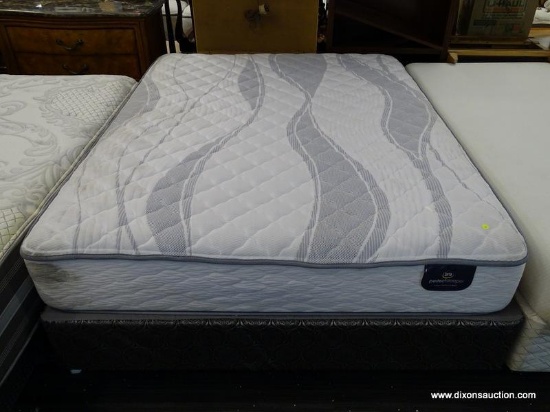 SERTA PERFECT SLEEPER, MISHA, QUEEN SIZE MATTRESS WITH BOX SPRING AND METAL BED FRAME. MATTRESS HAS