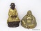 (R2) ORIENTAL LOT; BRONZE AND GOLD TONED MONK STATUE- 9 IN H AND A BRASS BUDDHA- 6 IN H