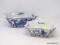 (R2) ORIENTAL BOWLS; 2 MATCHING BLUE AND WHITE ORIENTAL BOWLS- 9 IN L. X 3 IN H. AND 8 IN L AND 2,5