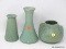 (R2) POTTERY VASES; 3 GREEN ART POTTERY VASES- MELLON SHAPED- 5 IN H, 6 IN VASE MARKED 746, AND 9 IN