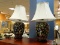 (R2) ORIENTAL LAMPS; PR. OF ORIENTAL LAMPS WITH PAINTED FIGURES, MELONS AND BUTTERFLIES, RESTING ON