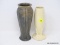 (R2) VINTAGE POTTERY; 2 PCS. OF VINTAGE POTTERY- GREEN VASE IS ROOKWOOD- 7 IN H AND CREAM COLOR IS