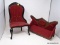 (R2) DOLL FURNITURE; 2 PCS. OF VICTORIAN STYLE FURNITURE-CARVED PAINTED CHAIR- 10 IN X 8 IN X 17 IN
