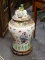 (R2) ORIENTAL GINGER JAR; LARGE ORIENTAL GINGER JAR WITH FOO DOG HANDLE ON LID, DECORATED WITH