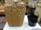 (R2) BASKET AND BUCKET; LARGE 2 HANDLED BASKET AND PAINTED GALVANIZED BUCKET- BASKET- 21 INDIA. X 20