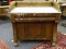 (R2) EMPIRE WASHSTAND; 19TH CEN. MAHOGANY EMPIRE MARBLE TOP WASHSTAND WITH BACKSPLASH, DOVETAILED