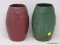 (RIGHT WALL) VINTAGE VASES; 2 VINTAGE UNMARKED ART POTTERY VASES- 9 IN H.