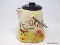 (RIGHT WALL) VINTAGE COOKIE JAR; VINTAGE UNMARKED TEAPOT SHAPED COOKIE JAR- 9 IN H