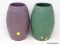 (RIGHT WALL) ART POTTERY VASES; 2 VINTAGE UNMARKED ART POTTERY VASES- ONE HAS GLAZING CHIPS- 8 IN H
