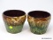 (RIGHT WALL) VINTAGE PR. OF PLANTERS; PR. OF VINTAGE GLAZED UNMARKED POTTERY PLANTERS- 5 IN H