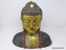 (RIGHT WALL) TIBETAN BUST; BRONZE TONED AND PAINTED, IRON TIBETAN BUST - 12 IN X 13 IN